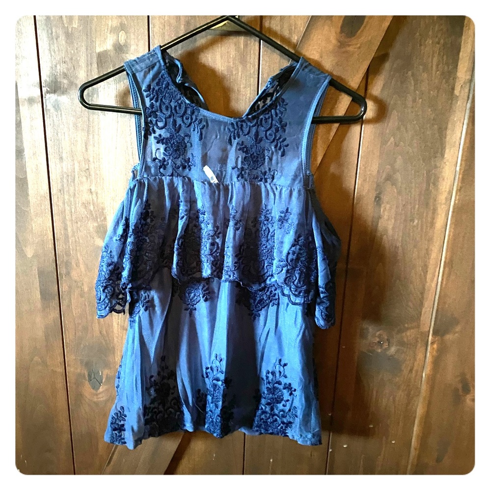 Navy blouse with lace detail